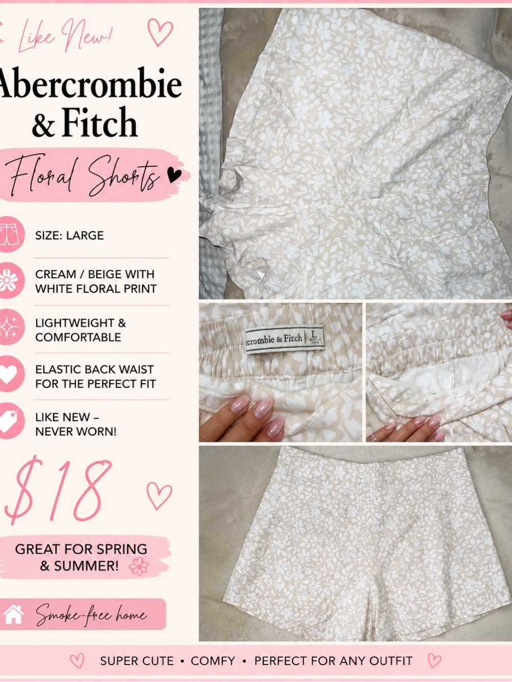 Abercrombie & Fitch Beige and White Floral Shorts